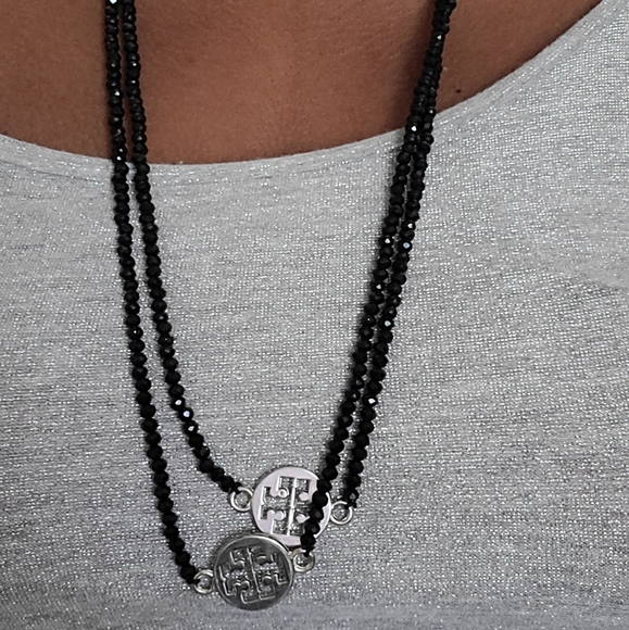 Tory Burch Jewelry - Long Tory Burch shiny black beads long necklace